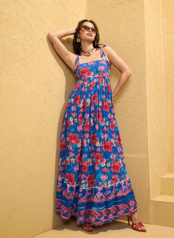 Floral Print Strappy Tie-up Maxi Dress