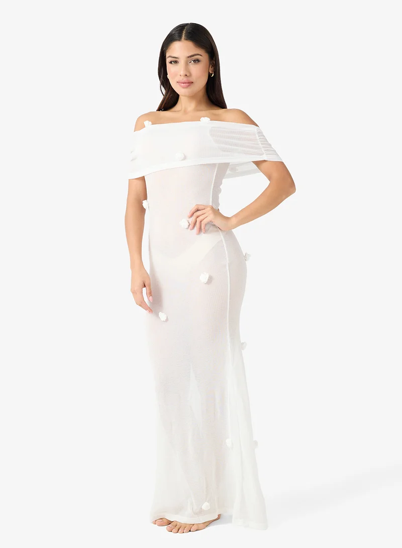 Off Shoulder Knitted Crochet Beach Dress