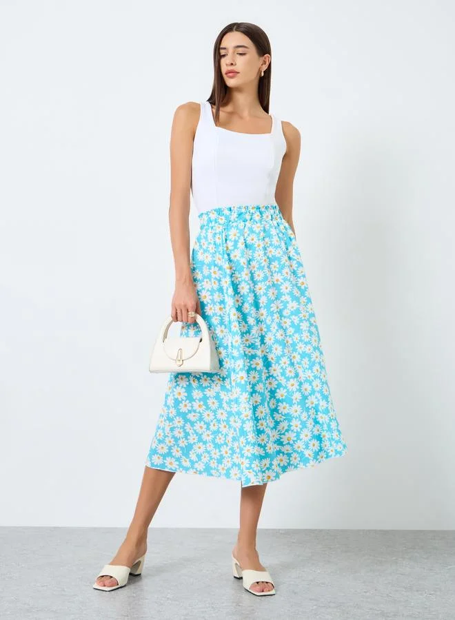 Floral Print Elastic Waist Skirt