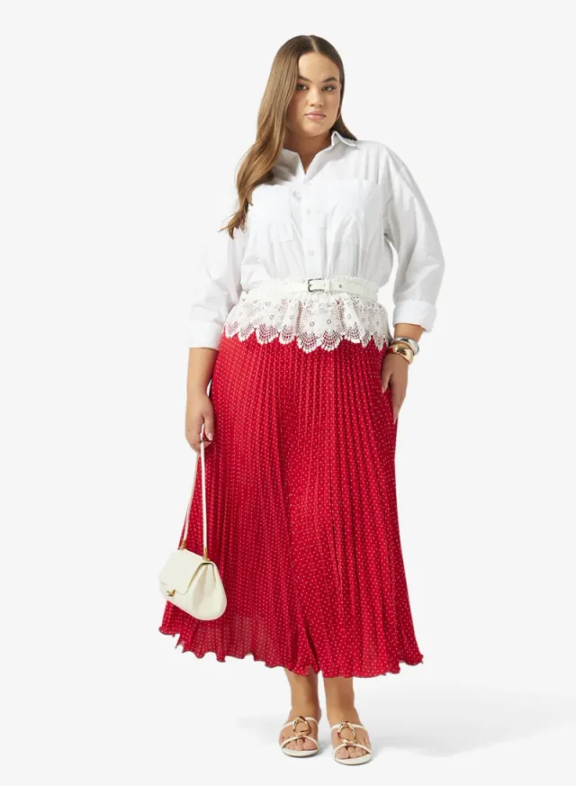 Ella Plus Red Midi Tiered Polka Dot Skirt - Plus Size – image 2