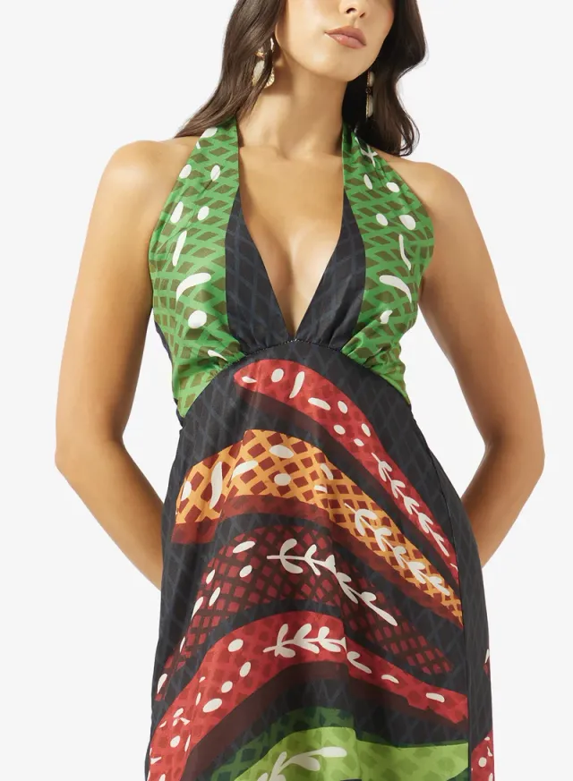 Multicolored Halter Neck Printed Maxi Dress - Fit & Flare Style – image 3