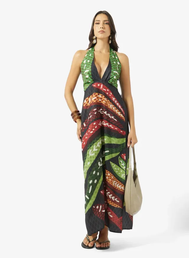 Multicolored Halter Neck Printed Maxi Dress - Fit & Flare Style – image 4