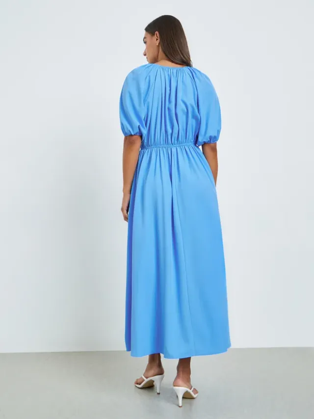 Solid Short Sleeve Midi Dress Blue – image 5