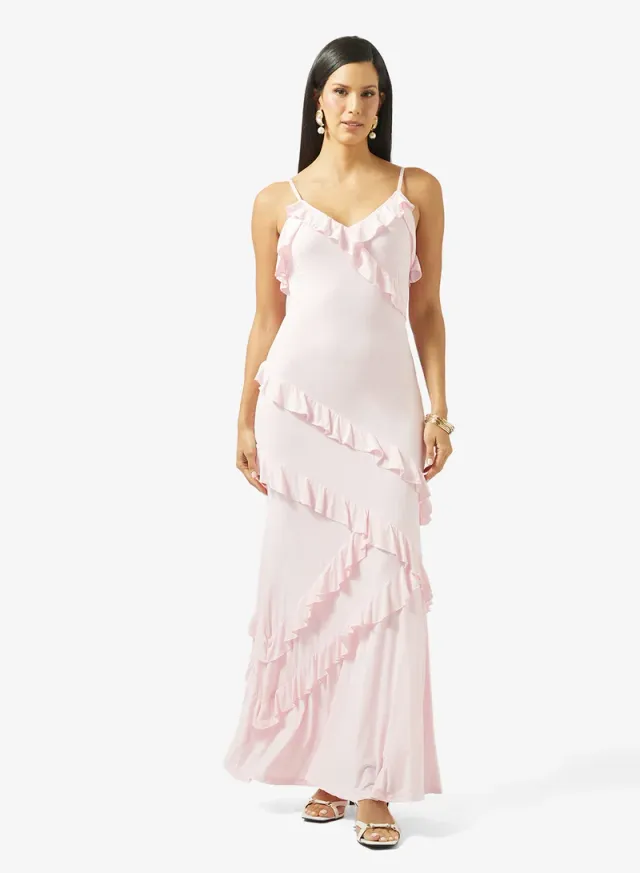 Light Pink Maxi Slip Dress with Ruffled Hem for Women – image 4