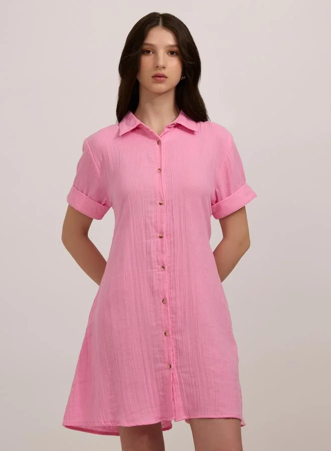 Cotton Shirt Mini Dress Pink