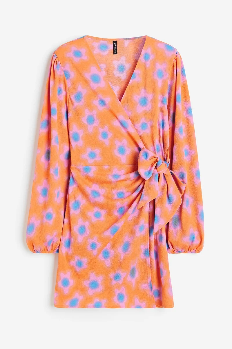 Ballon Sleeve Wrap Dress