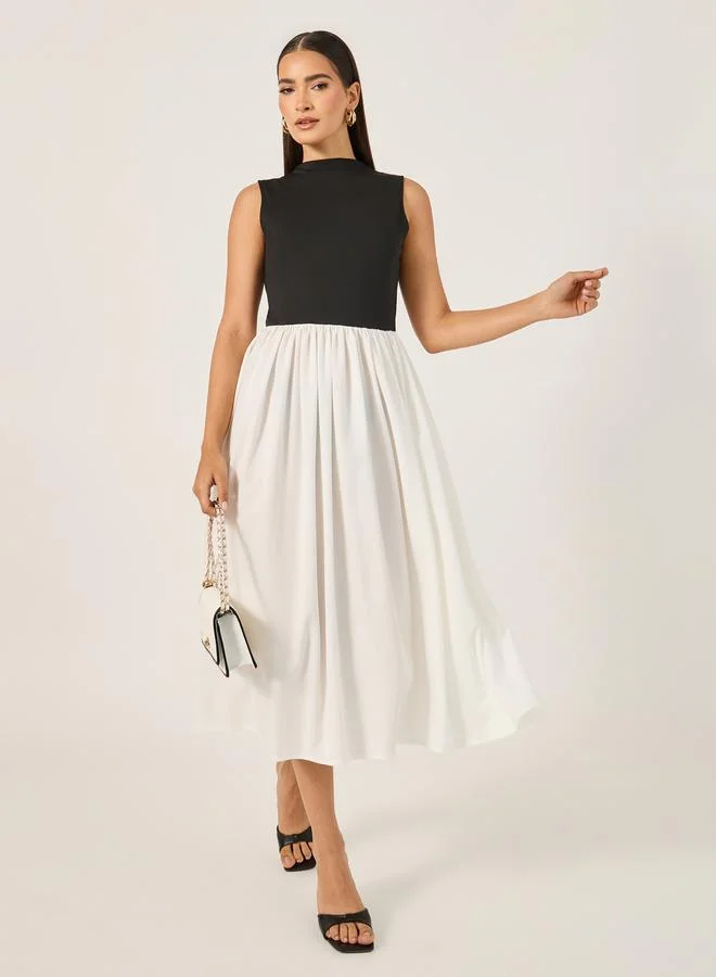 Sleeveless A-Line Midi Dress Color Block