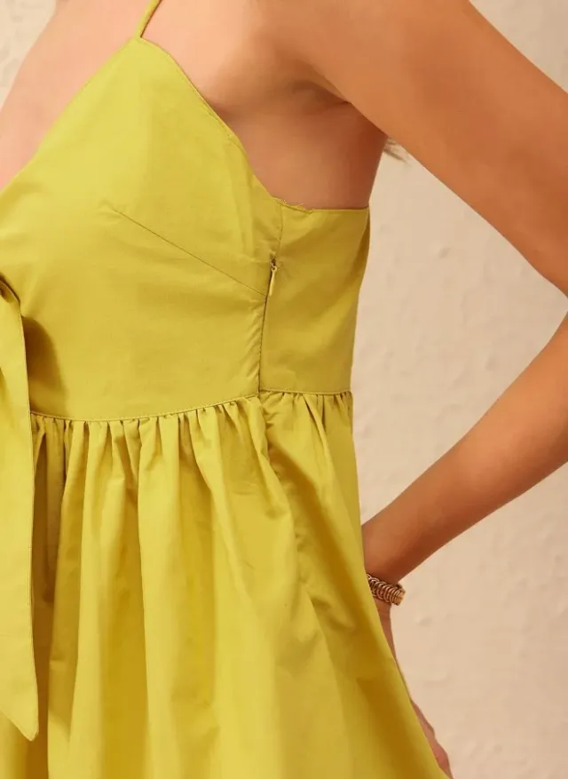 Cotton Fit & Flare Dress for Women - Yellow, Sleeveless, Sweetheart Neck, Tie-Up Detail – image 2