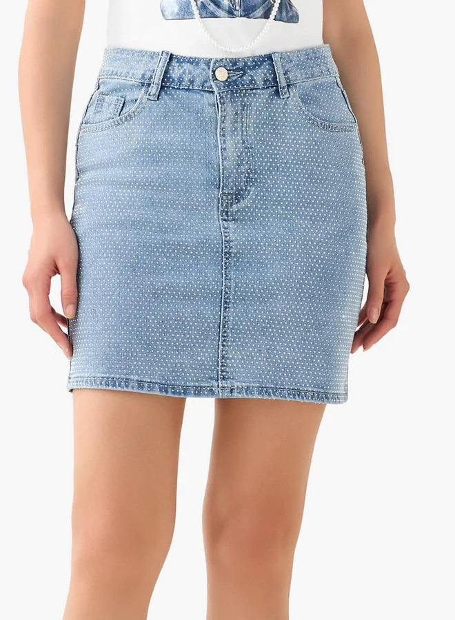 Embellished Mini Denim Skirt