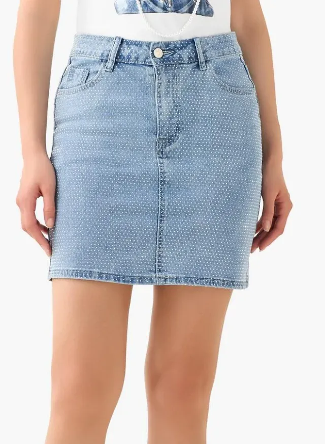 Embellished Mini Denim Skirt