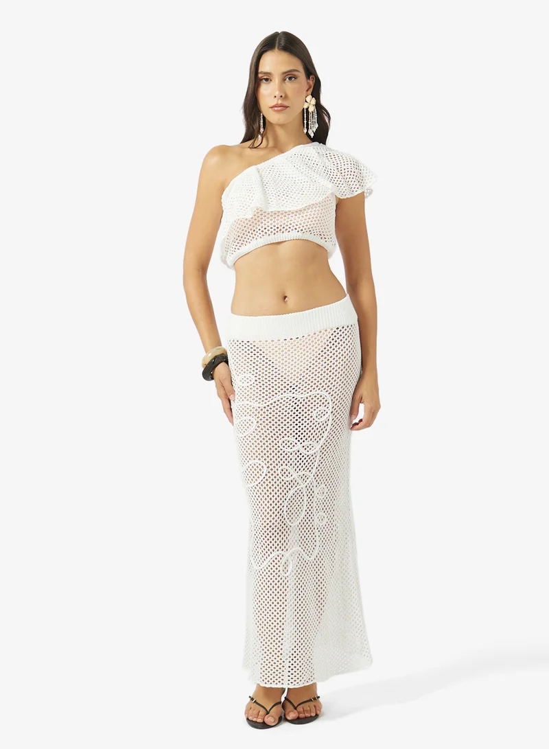 Crochet One Shoulder Top and Skirt Set