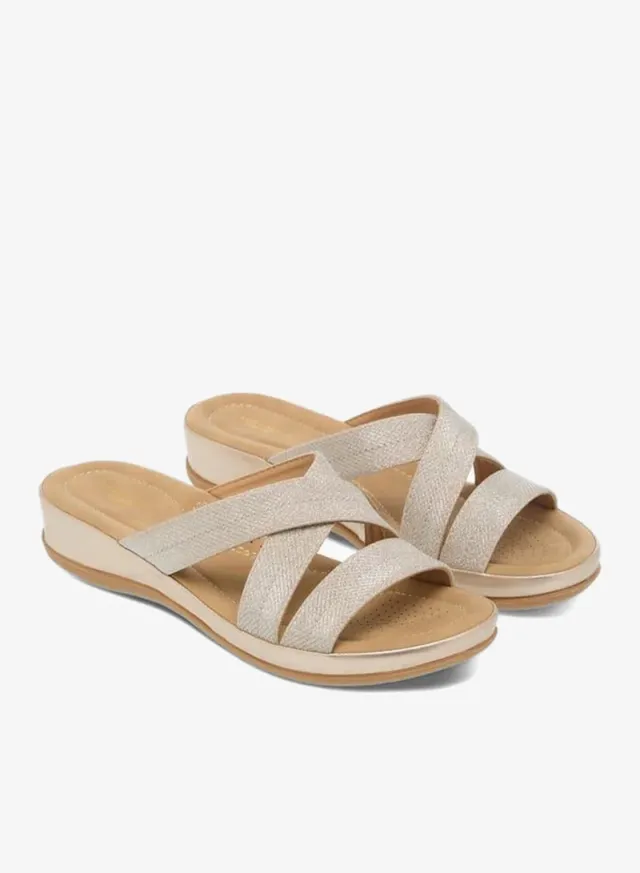 Flora Bella Women's Pewter Textured Slip-On Strappy Sandals – image 2