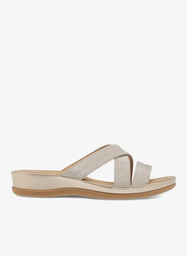 Flora Bella Women's Pewter Textured Slip-On Strappy Sandals – image 3