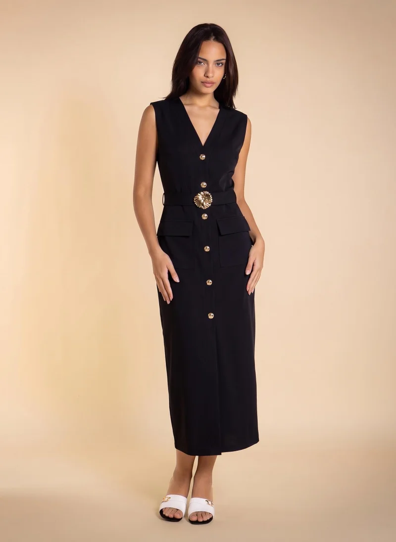 Fitted Midi Dress with Belt