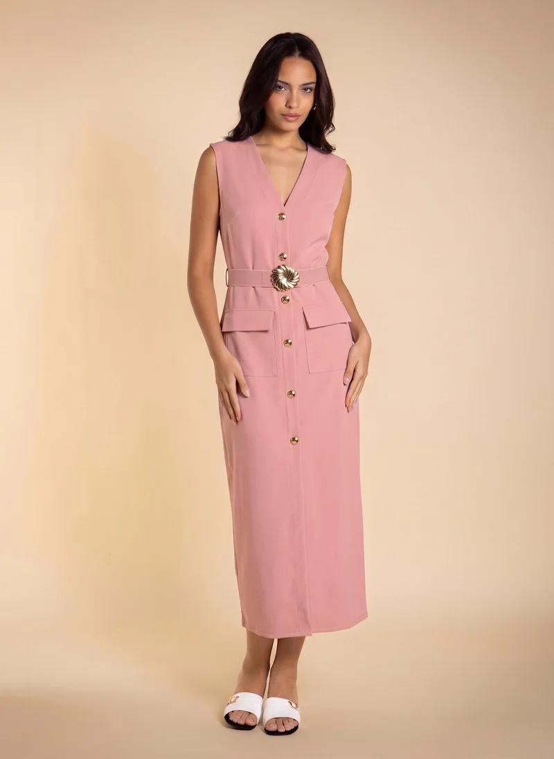 Fitted Midi Dress with Belt