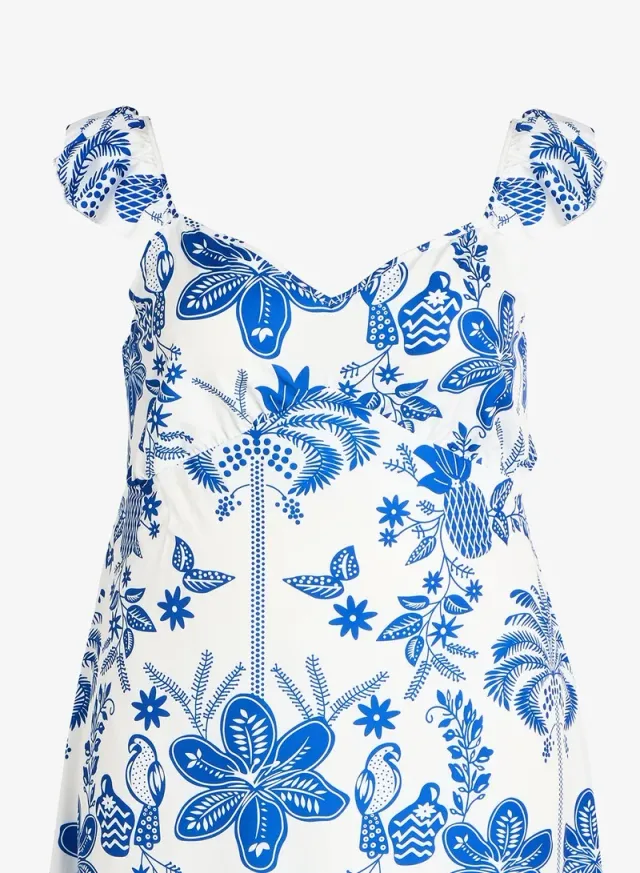 White and Blue Floral A-Line Sundress - Midi Length – image 5