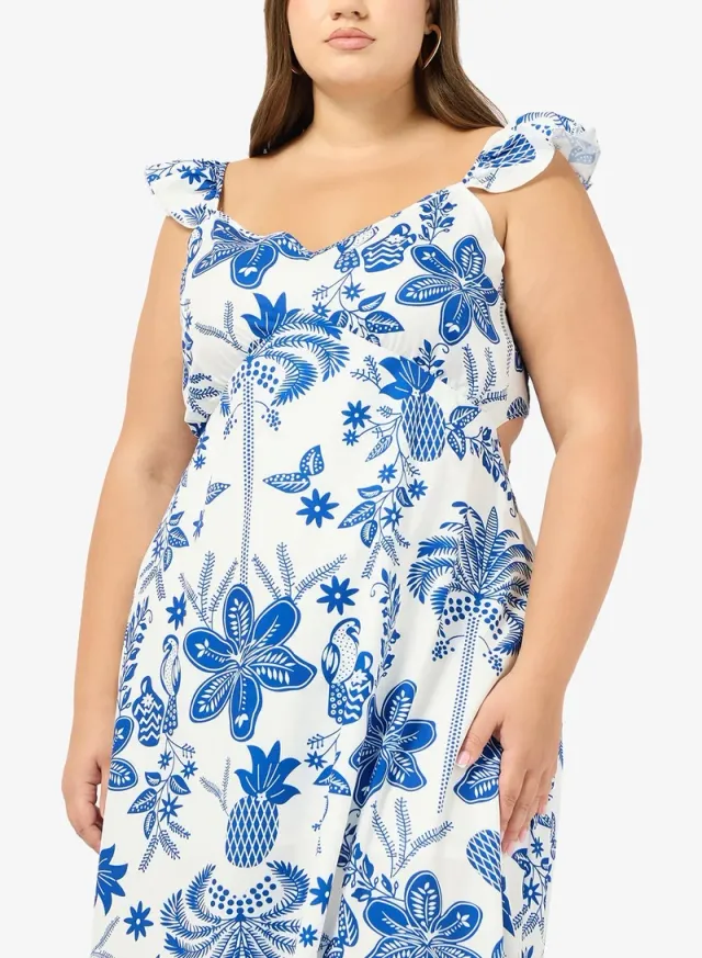 White and Blue Floral A-Line Sundress - Midi Length – image 6