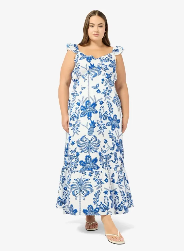 White and Blue Floral A-Line Sundress - Midi Length – image 7