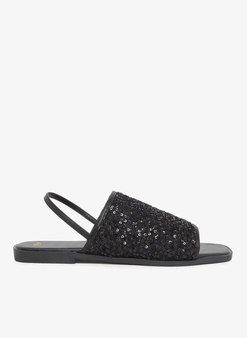 Sequin Flat Sandals Black