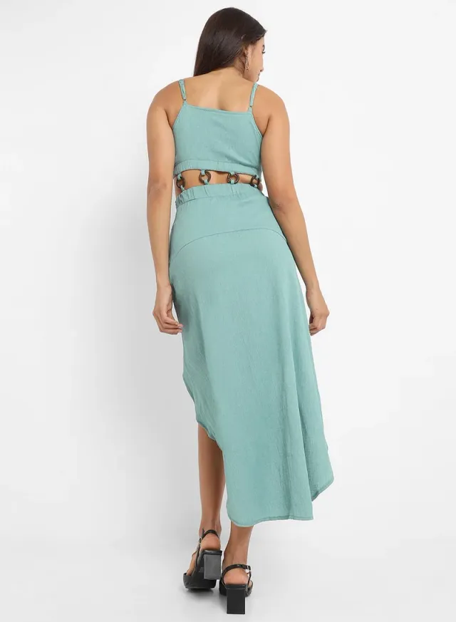 Women's Teal Green High-Low Cutout Midi Dress – image 3
