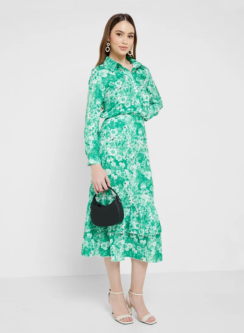 Printed Shirt Skirt Set
