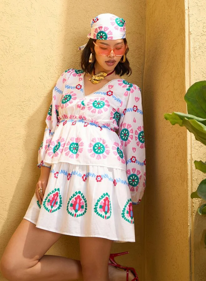 Sassafras All Over Print Mini Dress White