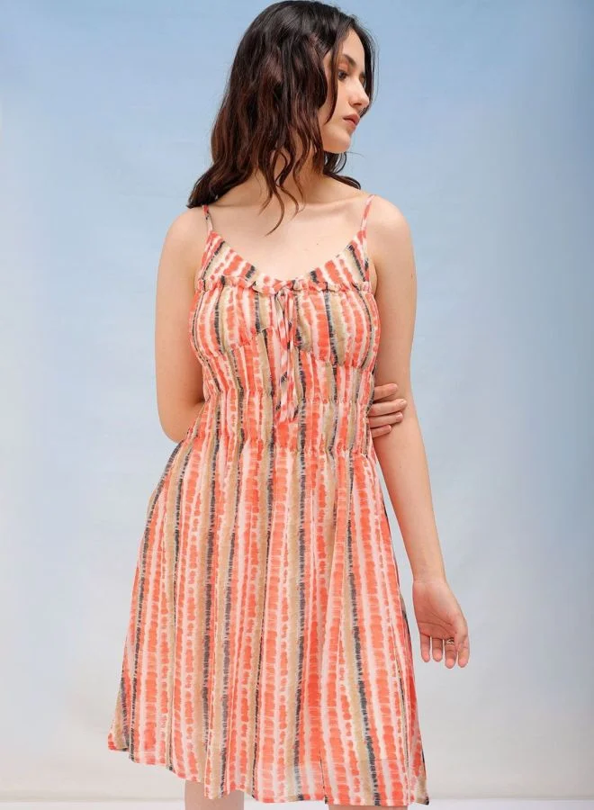 Women's Abstract Print Fit & Flare Ruffle Dress