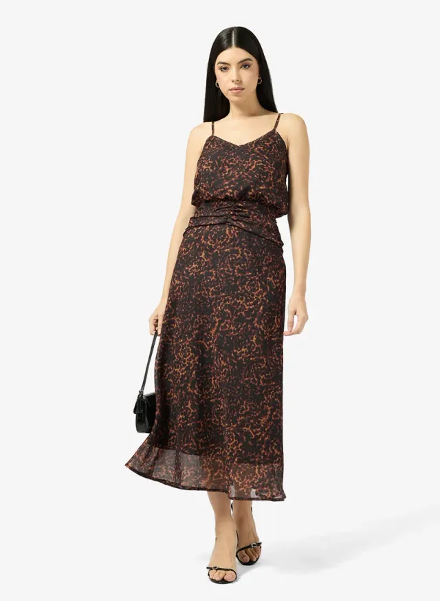 Leopard Print Midi Strappy V-Neck Fit & Flare Summer Dress – image 4