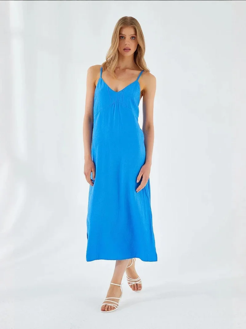 Mixray V-Neck Slit Midi Dress