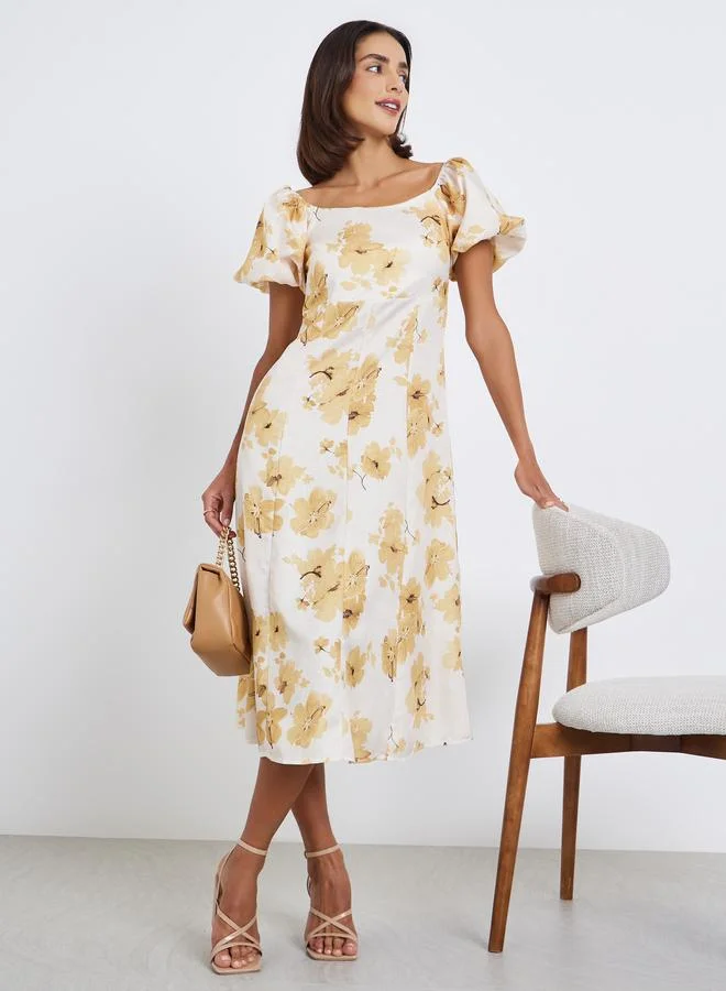Women's Floral Midi A-Line Dress