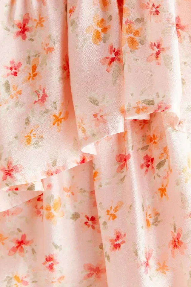 Light Pink Floral Tiered A-Line Midi Dress with Adjustable Spaghetti Straps – image 6