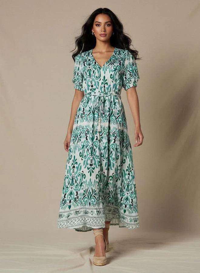 Women's Printed V-neck Dress