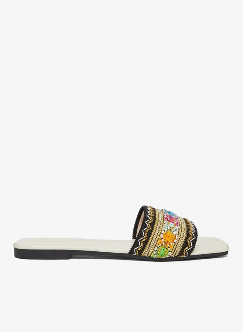 Embroidered Floral Flat Sandals