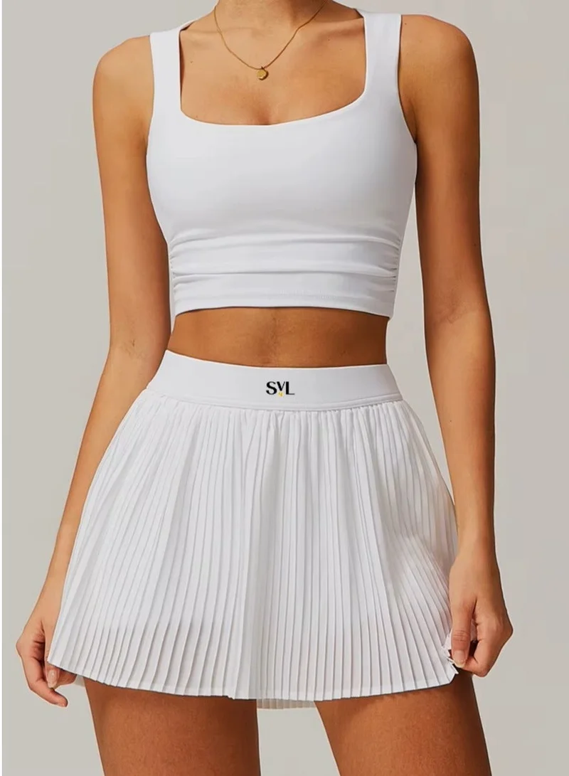 Plush Pleat Padel Tennis Skirt with Built-in Shorts & Pockets