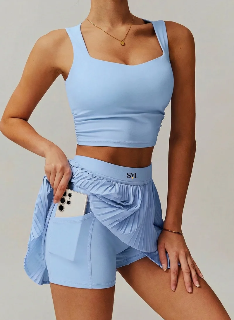Plush Pleat تنورة تنس وباديل بخصر مرتفع مع شورت مدمج وجيوب - لافندر