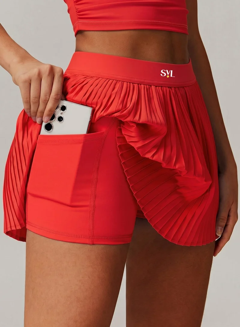Plush Pleat تنورة تنس وباديل بخصر مرتفع مع شورت مدمج وجيوب - لافندر
