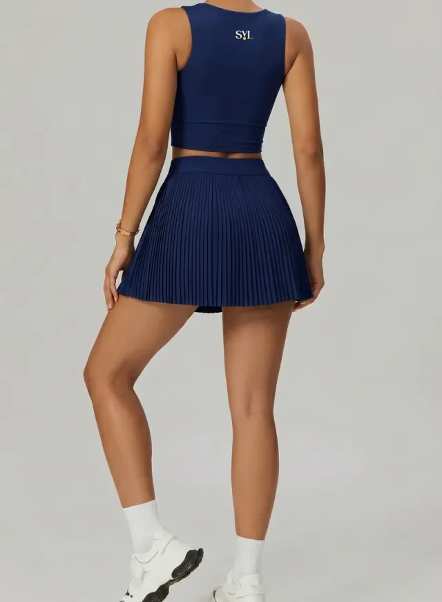 Plush Pleat تنورة تنس وباديل بخصر مرتفع مع شورت مدمج وجيوب - لافندر – صورة 4