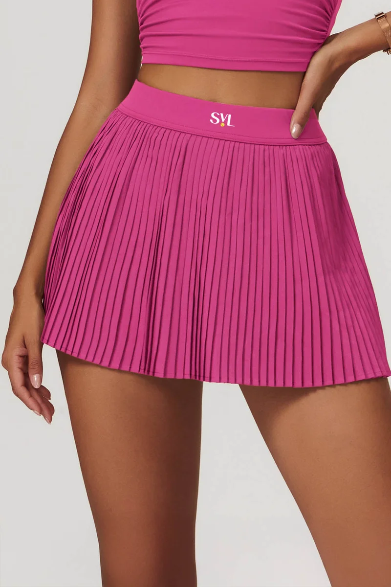 Plush Pleat Padel Tennis Skirt with Built-in Shorts & Pockets