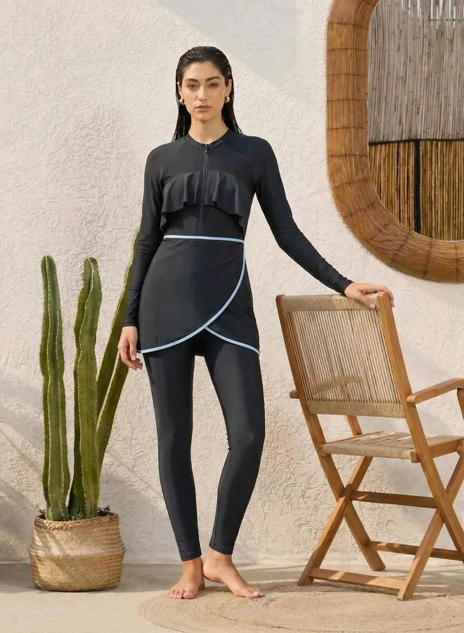 Raglan Ruffle 3-Piece Burkini Swim Set