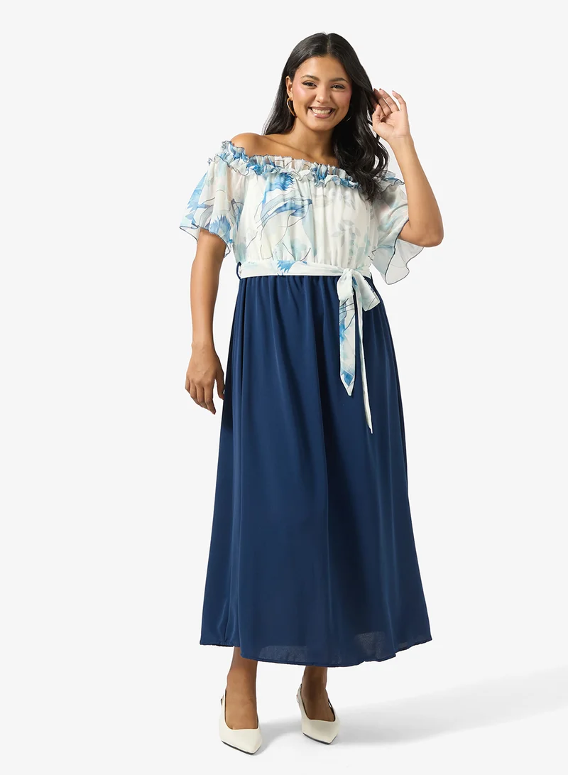 Off Shoulder Color Block Dress