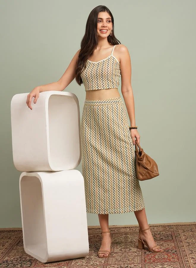Zigzag Knit Crop Top Skirt Set
