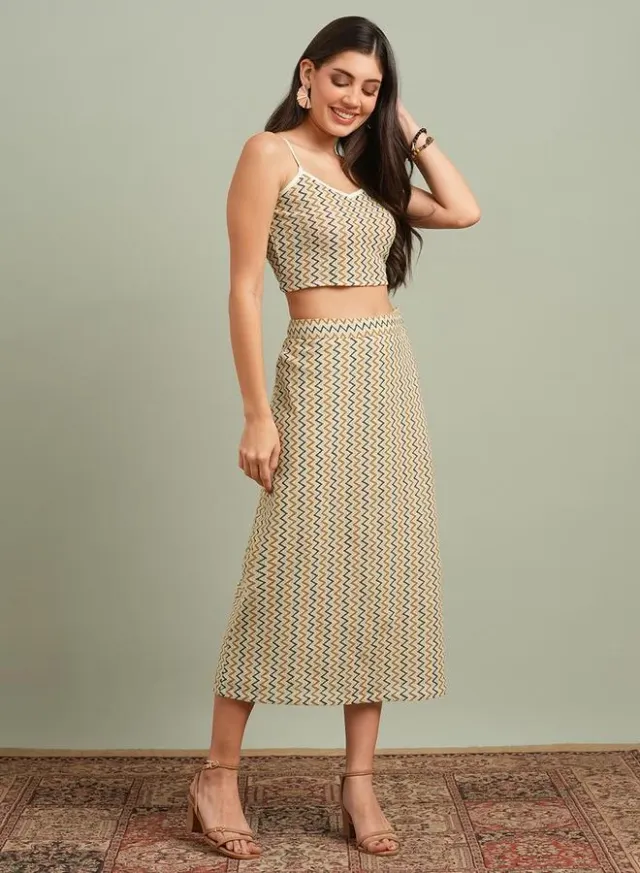 Zigzag Knit Crop Top Skirt Set – image 2