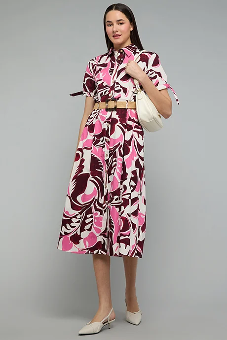 Patterned Short Sleeve Shirt Dress