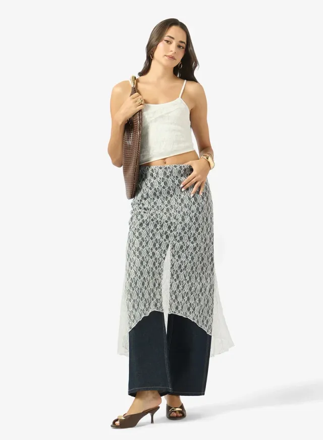 White Lace Cami and Asymmetric Maxi Skirt Set for Women – image 5