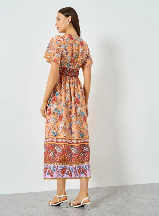Printed Smocked Waist Midi Dress – image 4