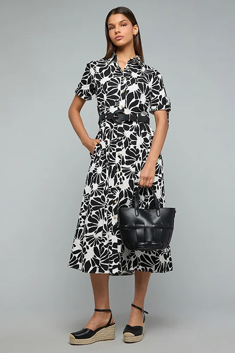Floral Print Short Sleeve Shirt Dress