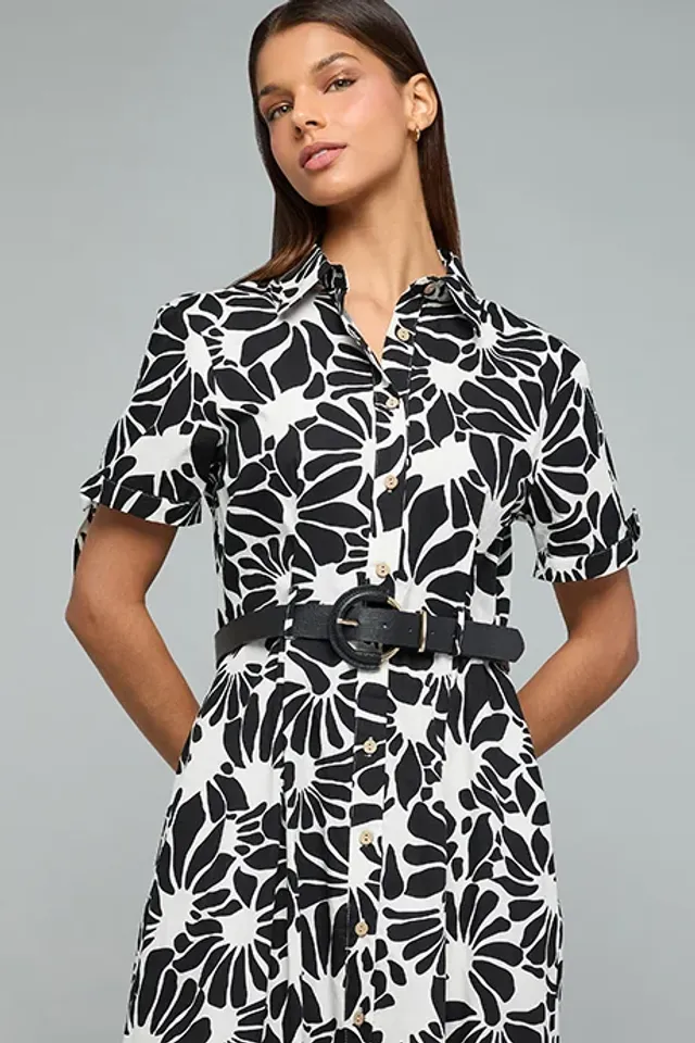 Floral Print Short Sleeve Shirt Dress – image 2