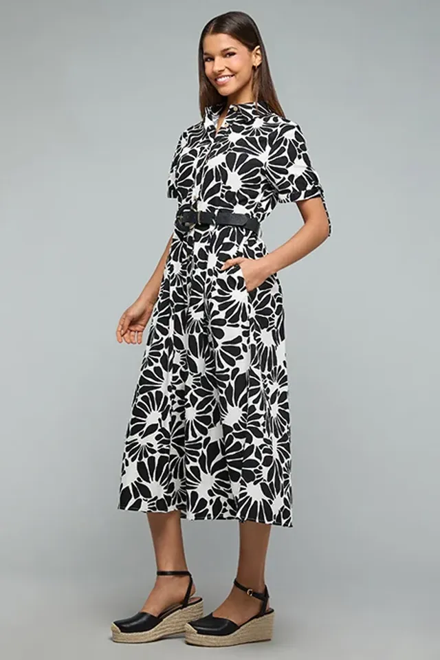 Floral Print Short Sleeve Shirt Dress – image 3