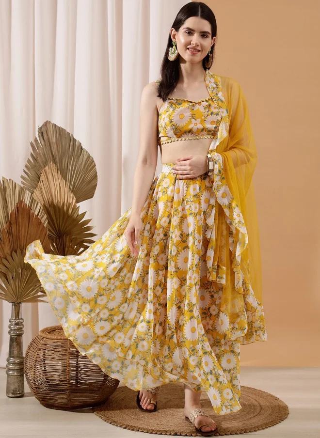 Floral Print Crop Top Skirt Set