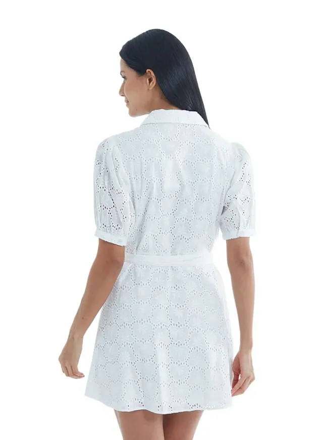 Women's Short Sleeve Cotton Button Down Dress with Belt – image 4